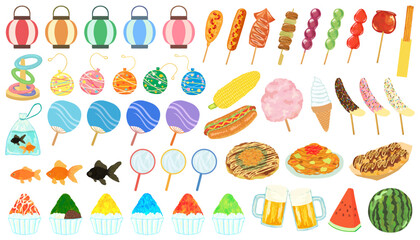 夏祭りのイラストセット ベクター素材