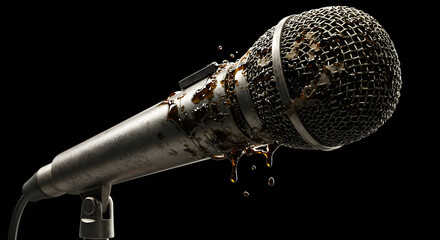 Damaged Microphone with Liquid Splashes - Abstract Music Concept