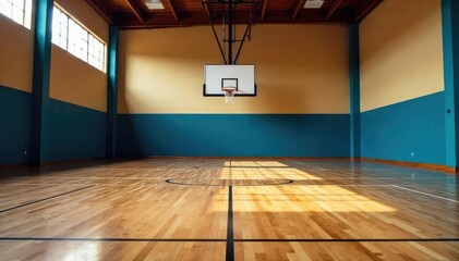 Worn wooden basketball court floor, indoor gym,  training,  building