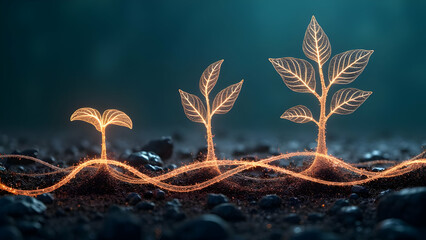 Simplified Seedling Silhouettes with Internal Structures Revealed as Complex Networks of Glowing Nutrient Pathways Emerging from Genetic Code