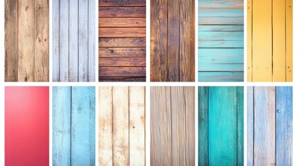Assorted Wood Paneling Backgrounds in Varied Colors and Textures; Rustic Vintage Style Close Up of Colorful Planks and Boards
