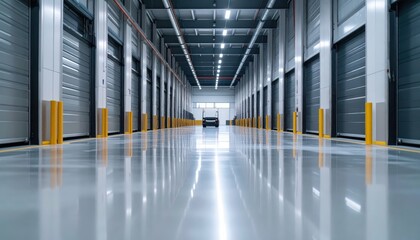 Fototapeta premium Spacious and Modern Warehouse Interior with Clean Reflective Floor