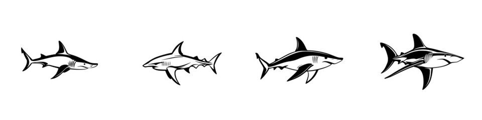 Vector illustration of various shark species swimming gracefully in the ocean