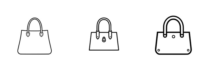 Vector illustration icons of different handbag designs showcasing various styles and features including handles and shapes