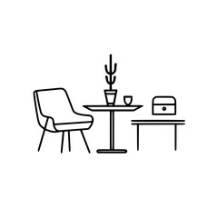Fototapeta premium Modern vector illustration of a minimalist living room setup featuring a chair, table, and decorative elements