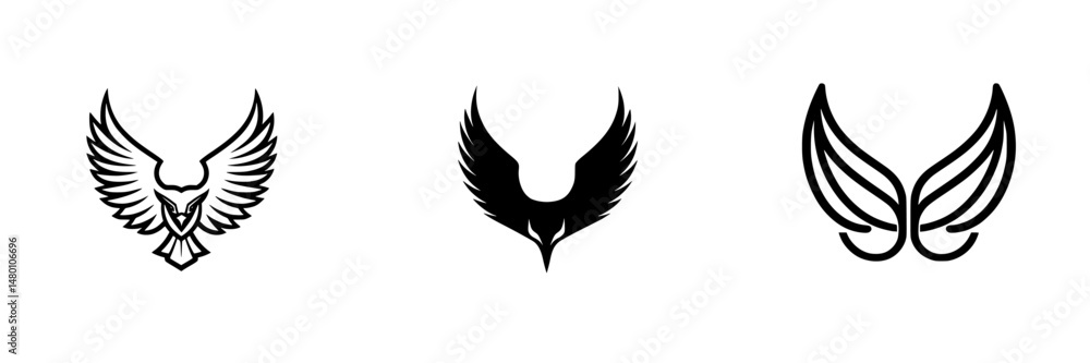 Poster vector illustration of three distinct bird icons displaying various wing styles in a minimalistic de