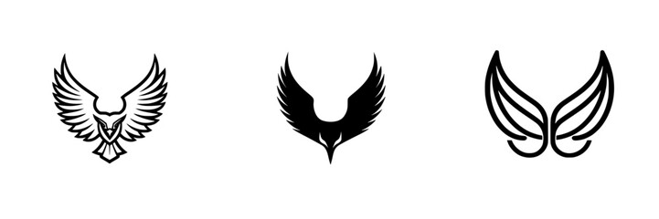 Obraz premium Vector illustration of three distinct bird icons displaying various wing styles in a minimalistic design