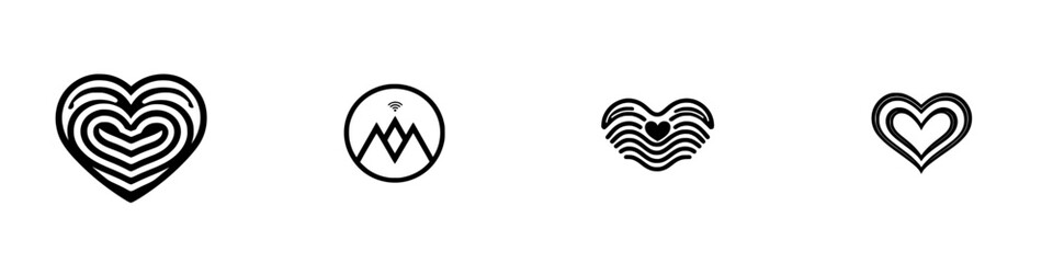 Stylized vector illustrations of hearts and mountains for design and creative projects