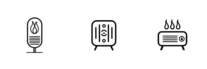 Vector illustration icons of different types of heaters designed for energy efficiency and modern homes