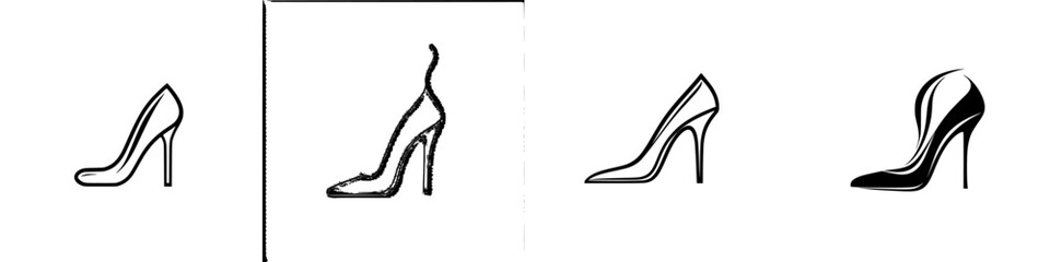 Explore the elegant designs of various high heel shoes in vector illustration style, showcasing different silhouettes and colors