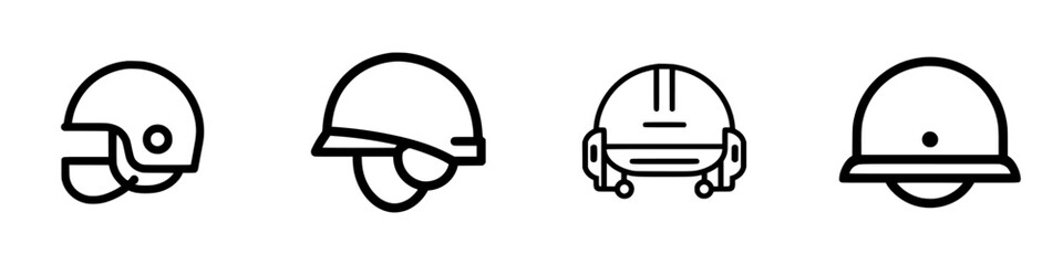 Naklejka premium Collection of vector illustration icons showcasing various styles of helmets for different activities and sports
