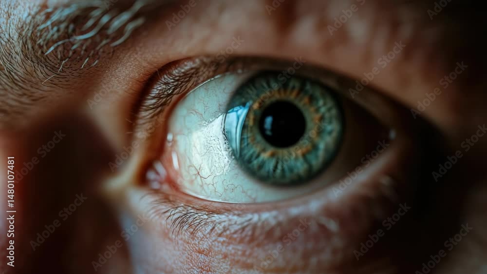 Poster a detailed view of an individual's eye, highlighting its features and structure