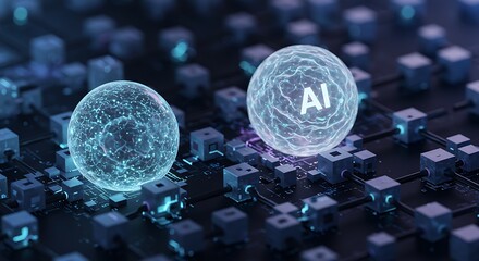 AI Evolution: Glowing Spheres on Digital Circuitry