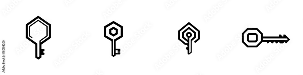 Poster various keys displayed in vector illustration with minimalist design and unique shapes on a clean ba
