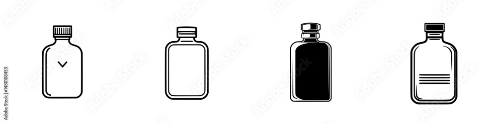 Poster collection of vector illustration icons representing various bottle designs suitable for graphic app