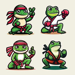 Cartoon Martial Arts Frogs – Karate and Ninja Style Vector Characters