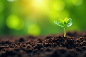 Tiny seedlings sprouting from rich soil, symbolizing new life and growth , earth, flower, bud