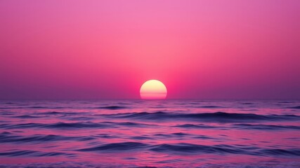 Obraz premium A vibrant pink sunset over a calm ocean horizon creates a serene and peaceful atmosphere perfect for relaxation and meditation.