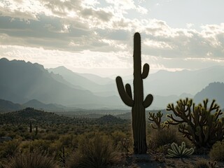 Cacti in the Arizona Desert Sunrise