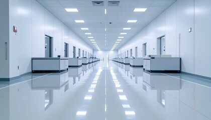 Modern Clean Room Interior with Reflected Floor and White Walls