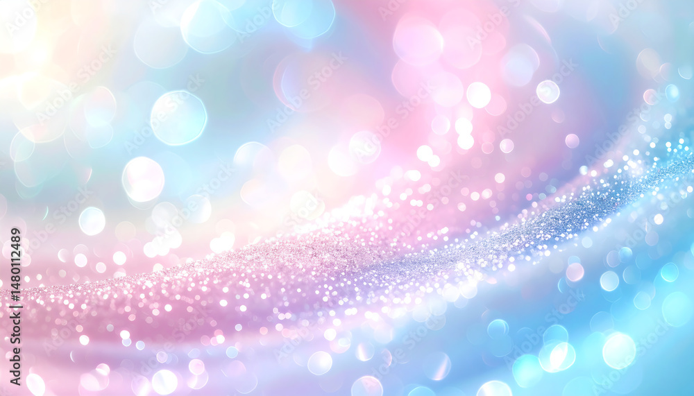 Poster a soft, dreamy background with pastel colors and sparkling bokeh effects, creating a whimsical and e
