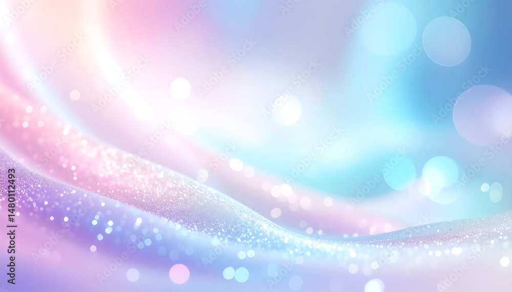 Poster a soft, dreamy background featuring flowing waves of pastel colors with sparkling bokeh effects, cre