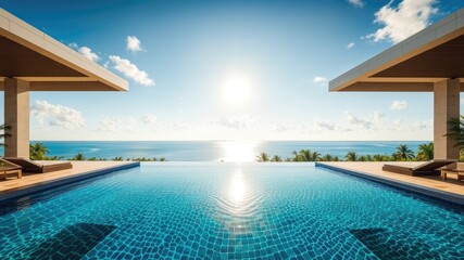 Fototapeta premium Elegant Hotel Pool Oasis with Sunlit Tranquility