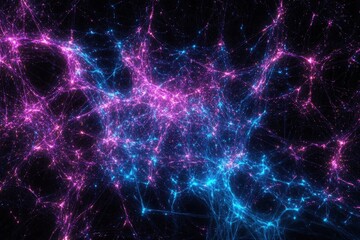 Obraz premium Vibrant cosmic network of energy connections in mesmerizing pink and blue hues across a dark background