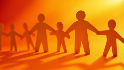 Paper Chain Dolls Silhouettes - Connected Figures with Dramatic Shadows for International Children's Day, Unity Concepts, and Educational Materials