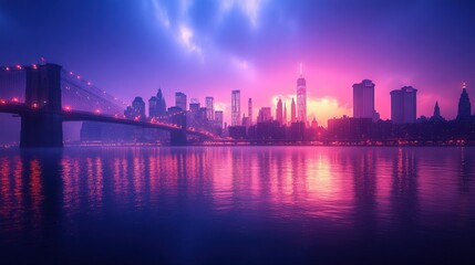 Obraz premium Vibrant city skyline at sunrise