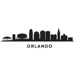 Obraz premium Vector Orlando skyline. Travel Orlando famous landmarks. Business and tourism concept for presentation, banner, web site. Vector black silhouette. with white background