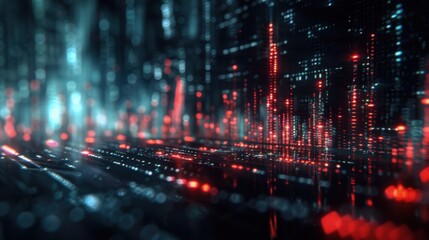 Obraz premium Futuristic digital cityscape with glowing grids