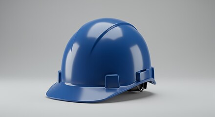 Fototapeta premium Blue Hard Hat on Gray Background Protective Gear for Construction