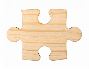 Wooden puzzle piece, isolated on white, shows grain detail and interlocking shape