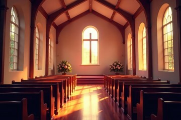 Fototapeta premium A welcoming church sanctuary, ready for a service , faith, service