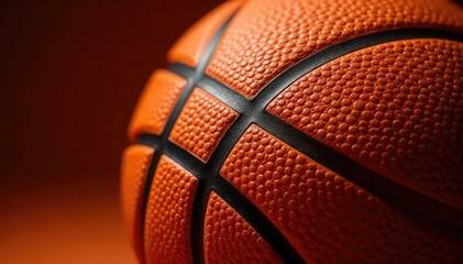 Fototapeta premium Close-up of basketball, leather texture, orange, dynamic, gameday, basketball