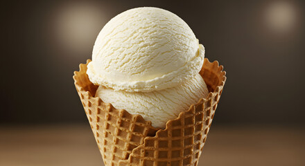 Creamy Vanilla Ice Cream Cone Close-up