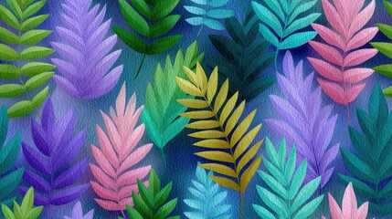 Symmetrical Fern Leaf Pattern in Tranquil Shades of Green and Purple