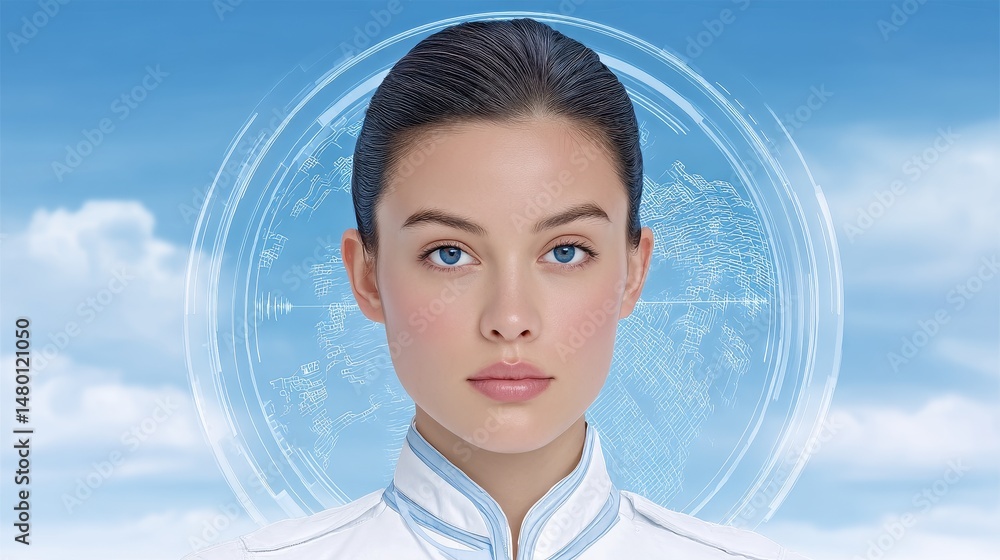 Aufkleber closeup of futuristic interface with high-tech elements digital environment technology concept moder