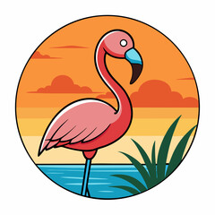 Sunset Flamingo art vector illustration on white background 