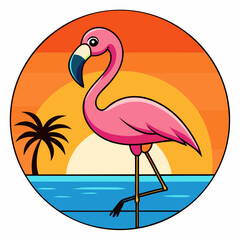 Sunset Flamingo art vector illustration on white background 