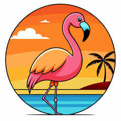 Sunset Flamingo art vector illustration on white background 