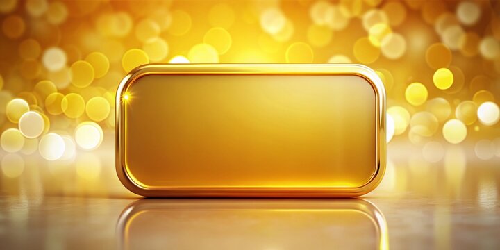 Luxurious Gold Rectangle Button with Bokeh Background - Isolated Stock Photo