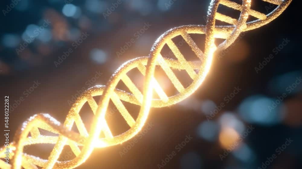 Aufkleber abstract digital visualization of a dna helix with glowing particles in a dark background 4k video f