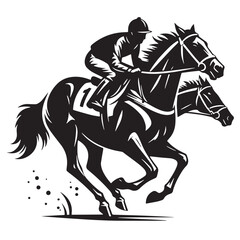 Horse Racing Silhouette line art vector illustration on white background