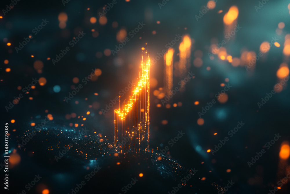 Poster glowing upward trend data points abstract background