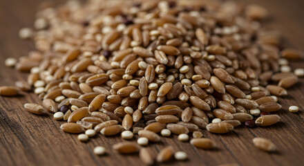 Obraz premium Pile of Whole Wheat Grains on Wood