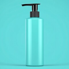 Obraz premium Teal dispenser bottle on a matching backdrop for cosmetic applications