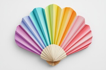 Colorful abstract paper art arranged in a fan shape with gradient hues on a white background is well-suited for modern and creative design projects