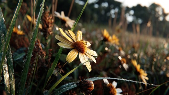 Close up of yellow flowers in natural sunlight